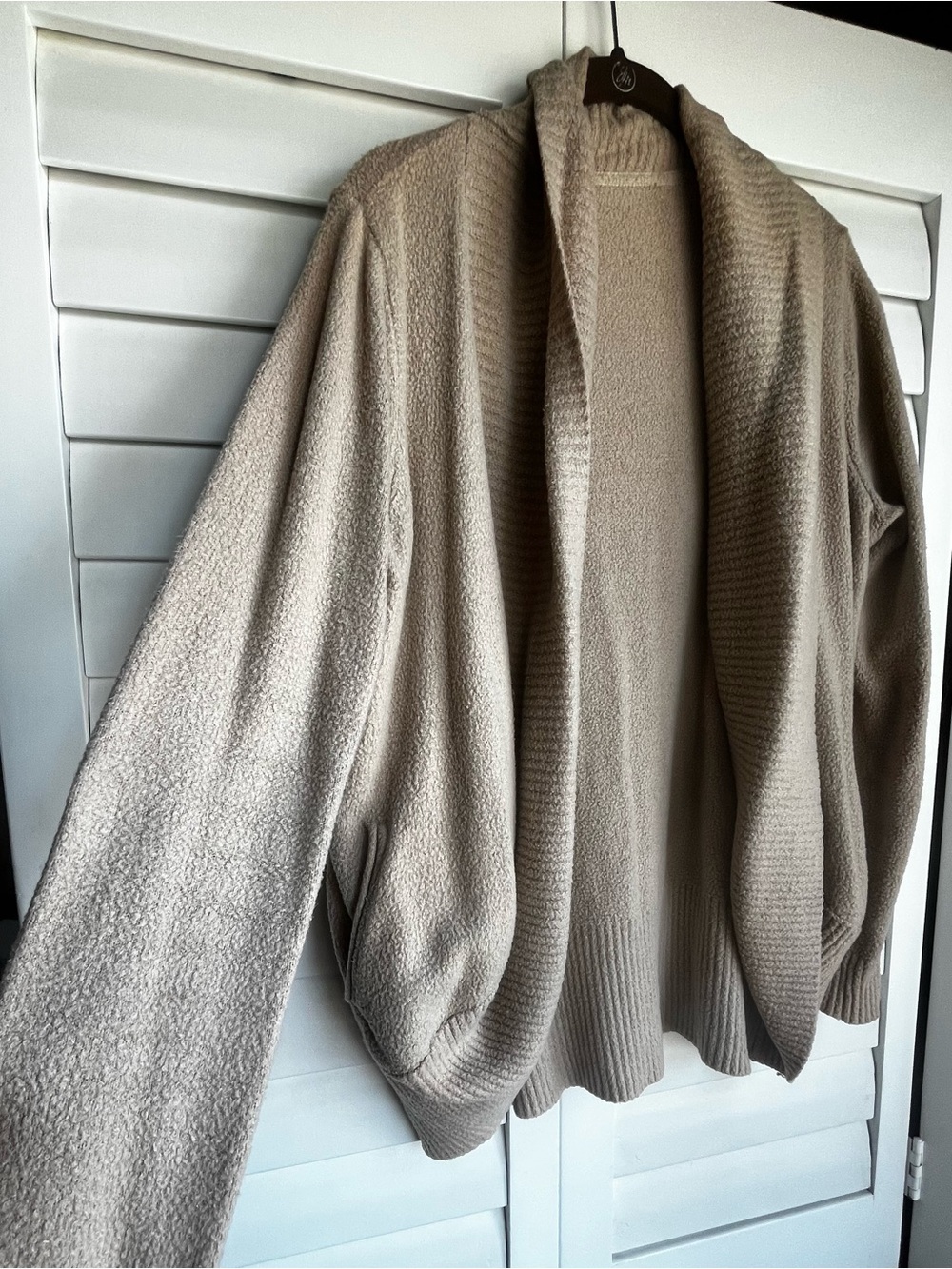 Cozy Open-Front Knit Cardigan in Light Taupe L